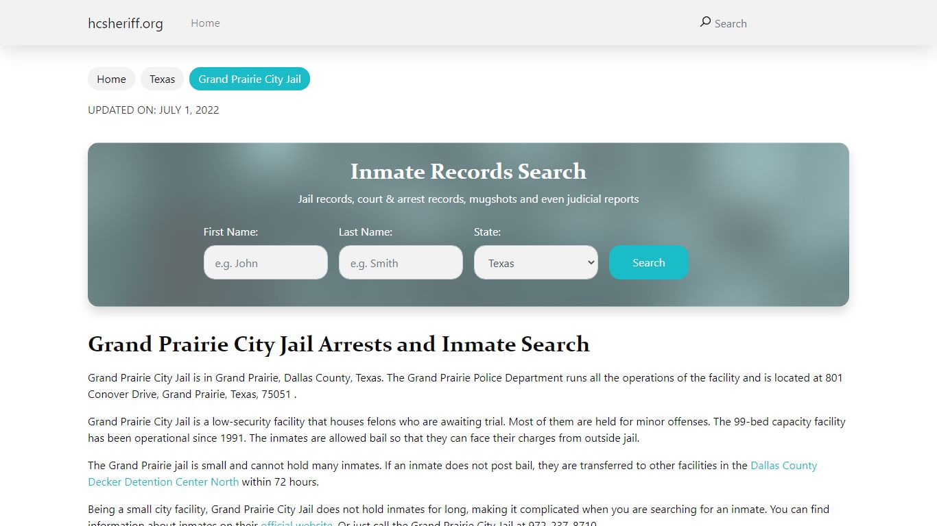 Grand Prairie City Jail Arrests and Inmate Search